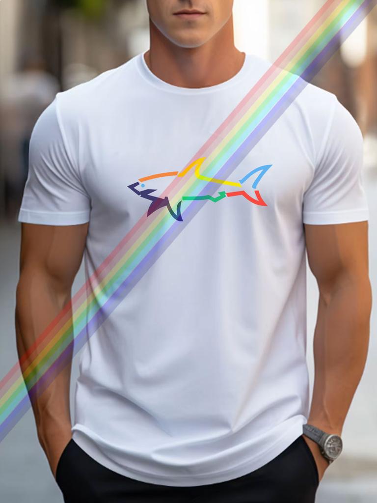2024 summer new luxury men's fashion Shark print T-shirt pure cotton crewneck casual trend Y2K high-end high quality