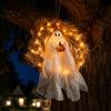 Enfeites Assustadores para Pendurar na Varanda 68cm Halloween Guirlanda de Fantasma Brilhante Pendurador de Porta, Guirlanda Decorativa para Jardim de Feriado Atmosférica Iluminada com Abóbora,