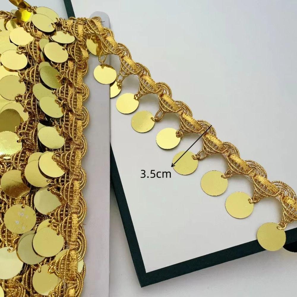 Creative Belly Dance Waist Chain Golden Pendant Sequins Lace Trim  Stage Costume