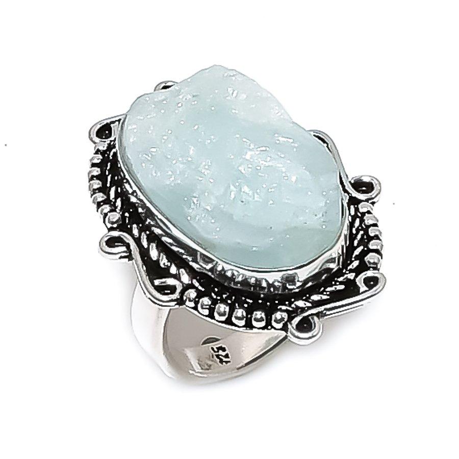 Natural Aquamarine Rough Gemstone 925 Sterling Silver Jewelry Ring Size 7 ETC-14129
