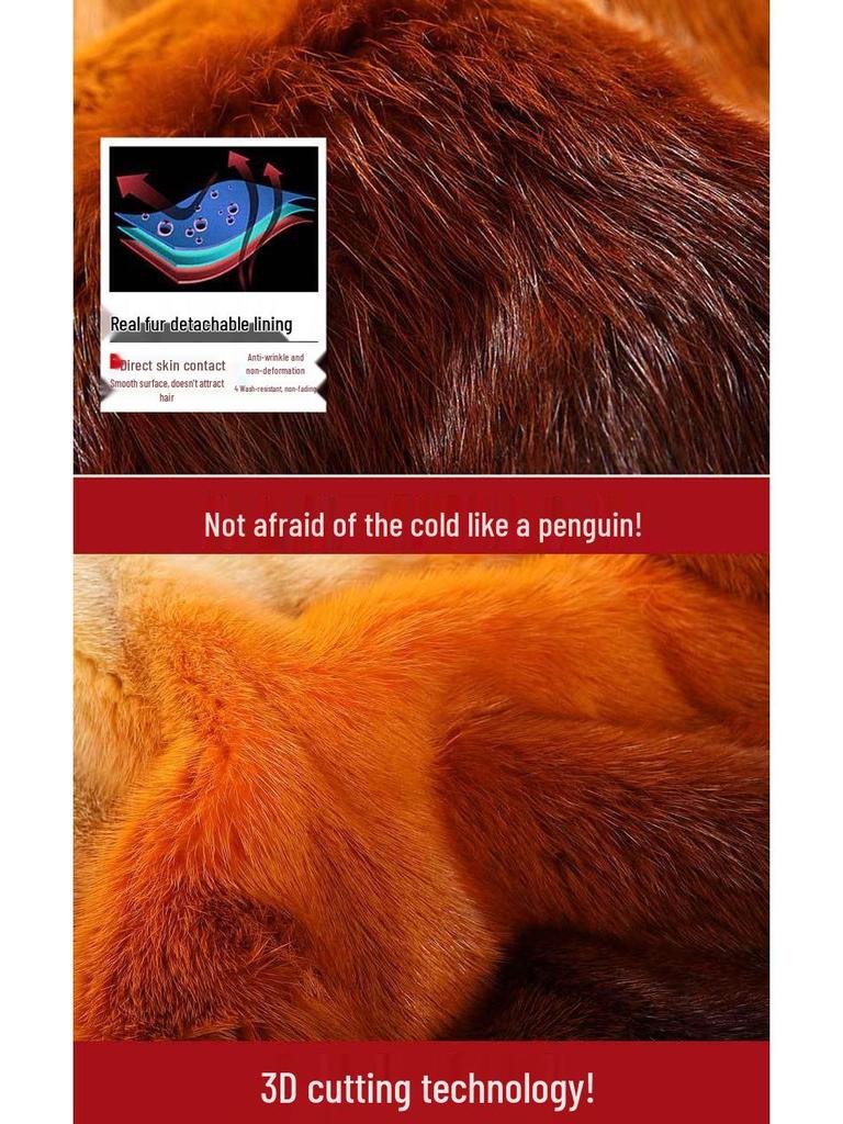 Men's Mid-Length Leather Coat with Fox Fur Collar and Detachable Rabbit Fur Liner – Thick, Warm, Plus Size Jacket for Mid-Aged and Elderly.