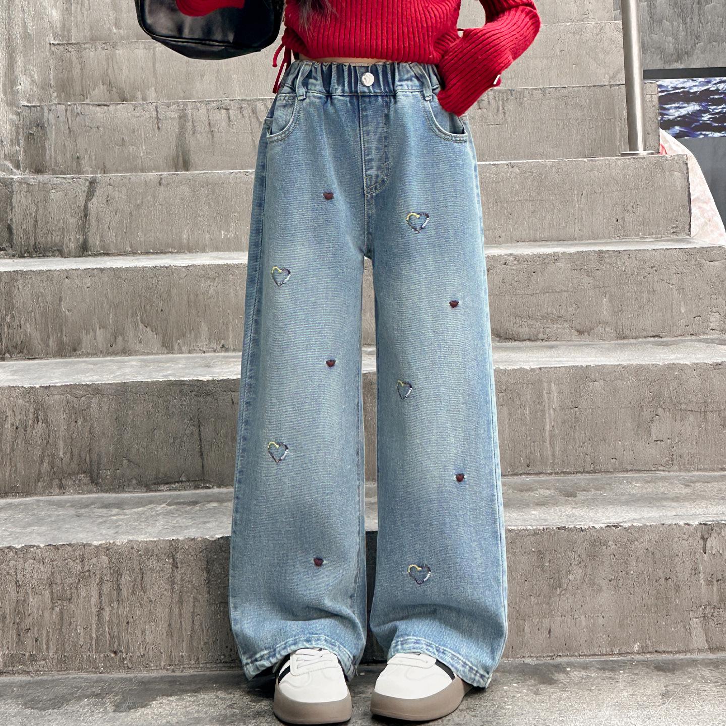 Girls Stylish Straight-Leg Denim Pants - Korean Style Spring/Autumn 2026 Collection 150 cm
