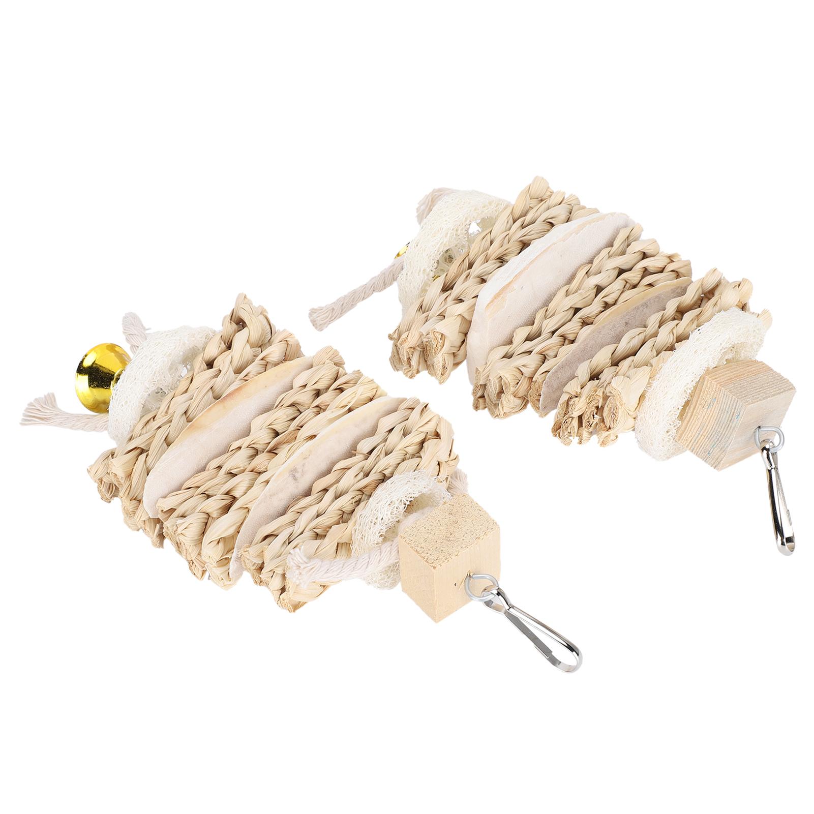 2Pcs Bird Chew Toys Parrots Cuttlefish Bone Corn Husk Loofah String Pendant Climbing Biting Toys