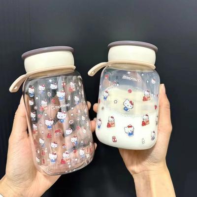 Plastic Cup Ins Girl Niche High-end Direct Drinking Cup Simple Tea Separation Water Cup Kt Cat Sticker Straw