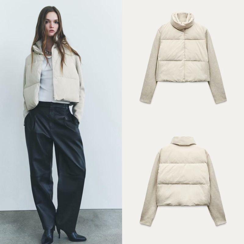 Za Autumn New Women clothes 2025 Western Style French style Design Knitted Patchwork Cotton-padded jacket Outerwear 0518258