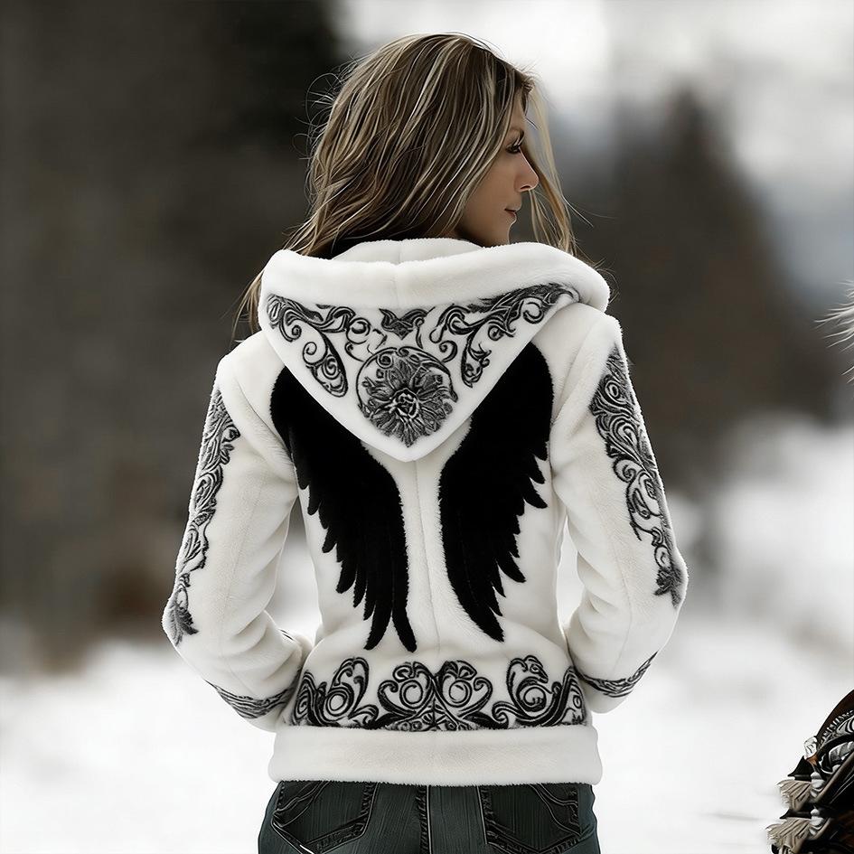 Damen Schneeflocke 3D-Druck Flanell Reißverschluss Kapuzenjacke Winter Warm Fleece Hoodie Lässiger Langarmmantel S-5XL