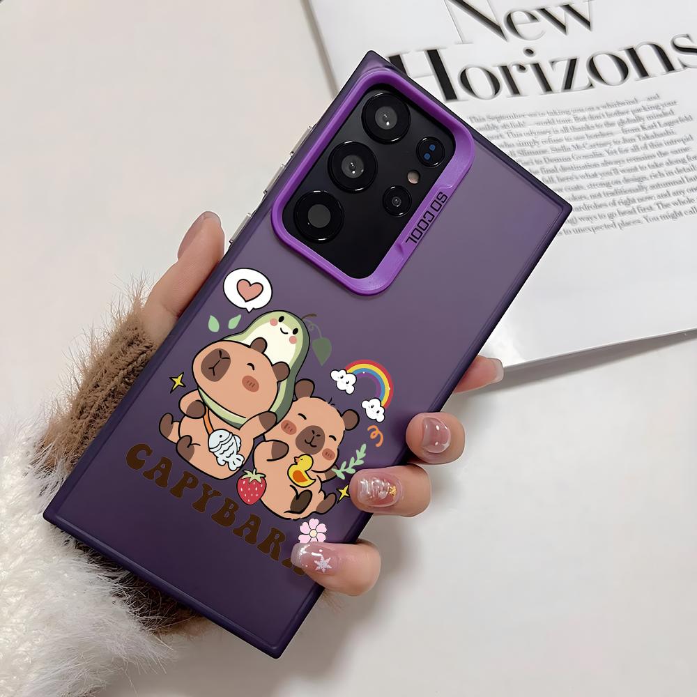 Cartoon Cute Capybara Phone Case For Samsung Galaxy S25 Edge S24 S23 S22 S21 S20 Ultra Funda Silicone Silver Cover
