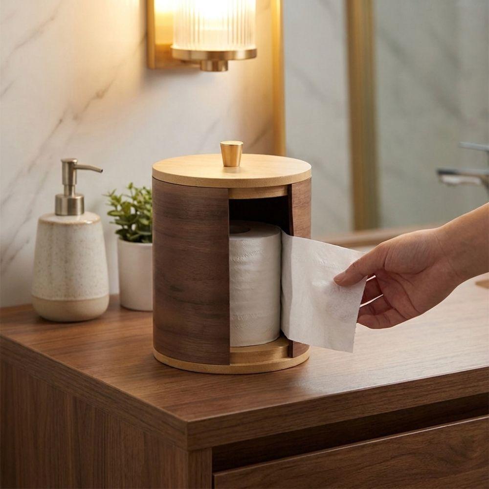 Caja de Almacenamiento de Pañuelos de Madera Portarrollos de Papel Higiénico Minimalista Dispensador de Rollo Hogar