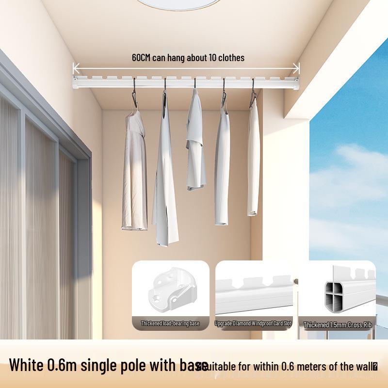 Wall-Mounted Aluminum Clothes Drying Rack, Windproof Balcony Pole