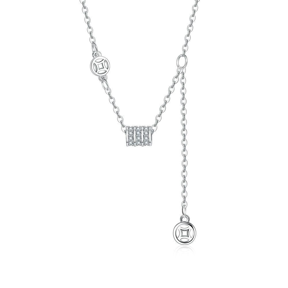 Retro National Style Copper Coin Full Diamond Cylinder Bracelet Necklace Set Female Elegance Temperament Versatile Wealth Rolling Bracelet Chain