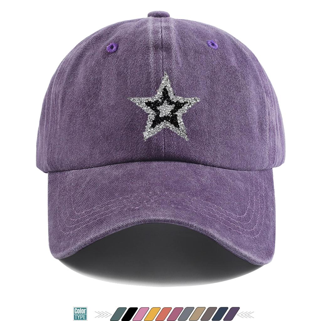 Pc Sparkling Rhinestone Star Trucker Hat Unisex Baseball Cap with Rhinestone FivePointed Star Print Adjustable Buckle Closu