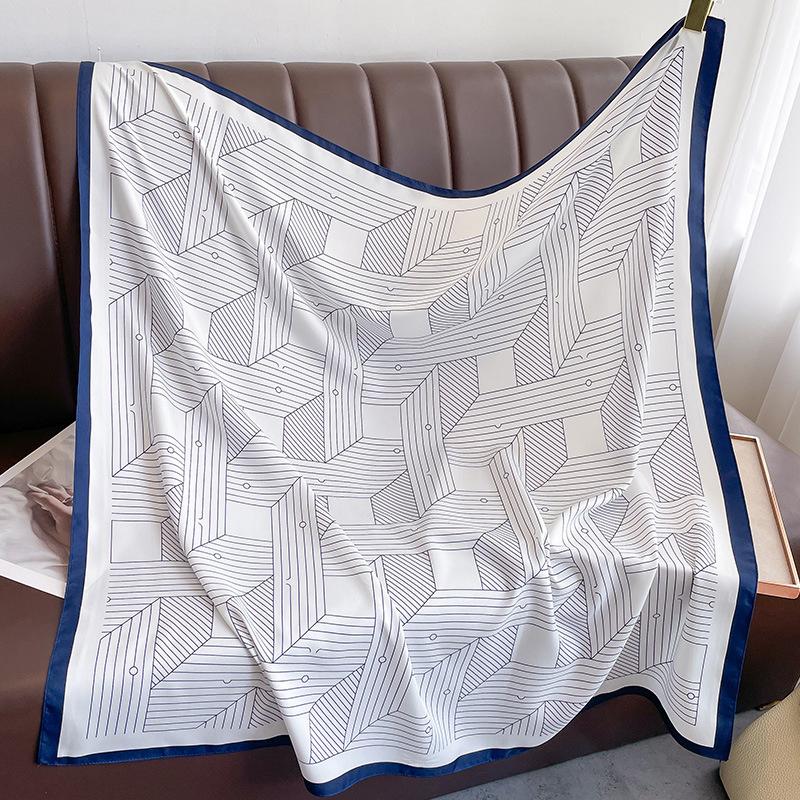 Luxury Brand Square Scarf Design Shawl Wrap 90cm Print Twill Silk Women Hijab Female Foulard Headband Bandana