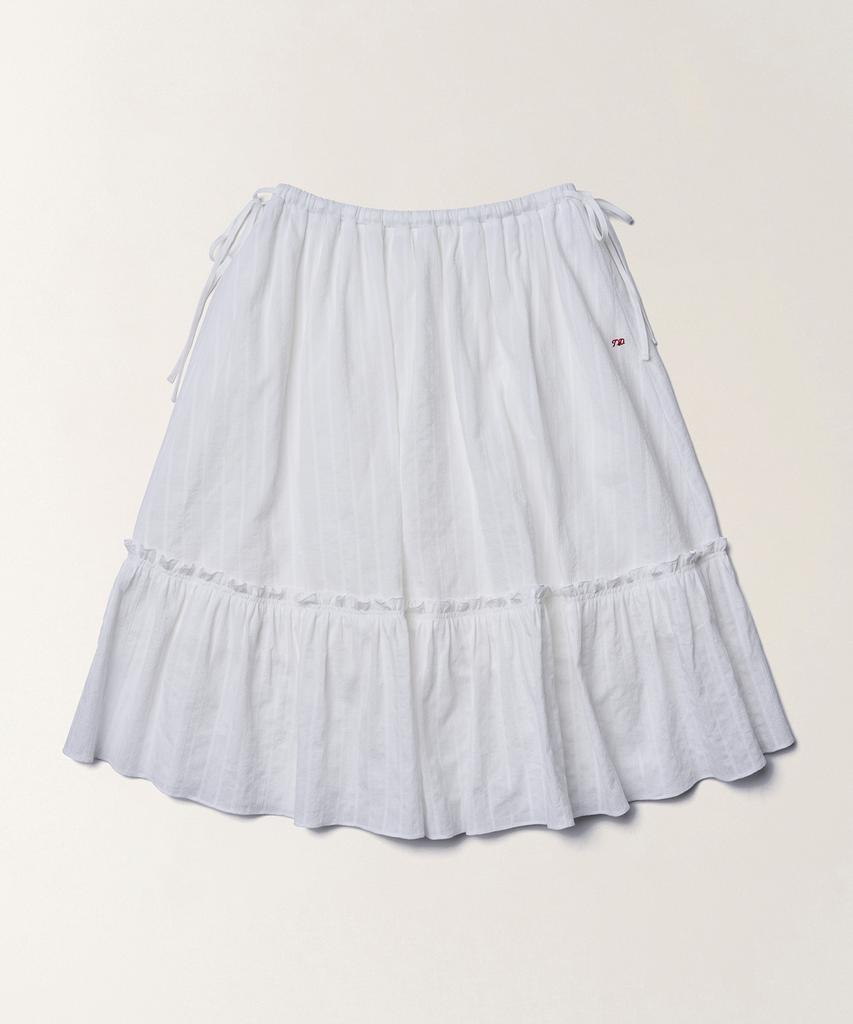 Tudument Eyelet Ribbon Midi Skirt_White