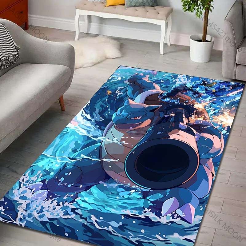 1PC Japanese Anime Pokémon Squirtle Print Rug Carpet for Living Room Children Bedroom Mat Sofa Doormat Home Decor Anti-Slip Mat