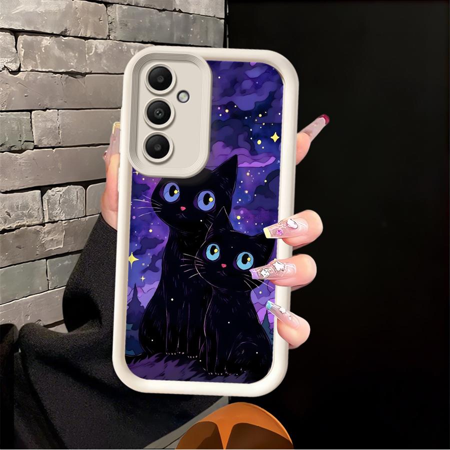 Black Night Star Cat Case for Samsung Galaxy A16 A12 A13 A53 A54 A15 A23 A71 A72 A34 A56 A26 A32 A35 A36 A51 A73 Phone Cover
