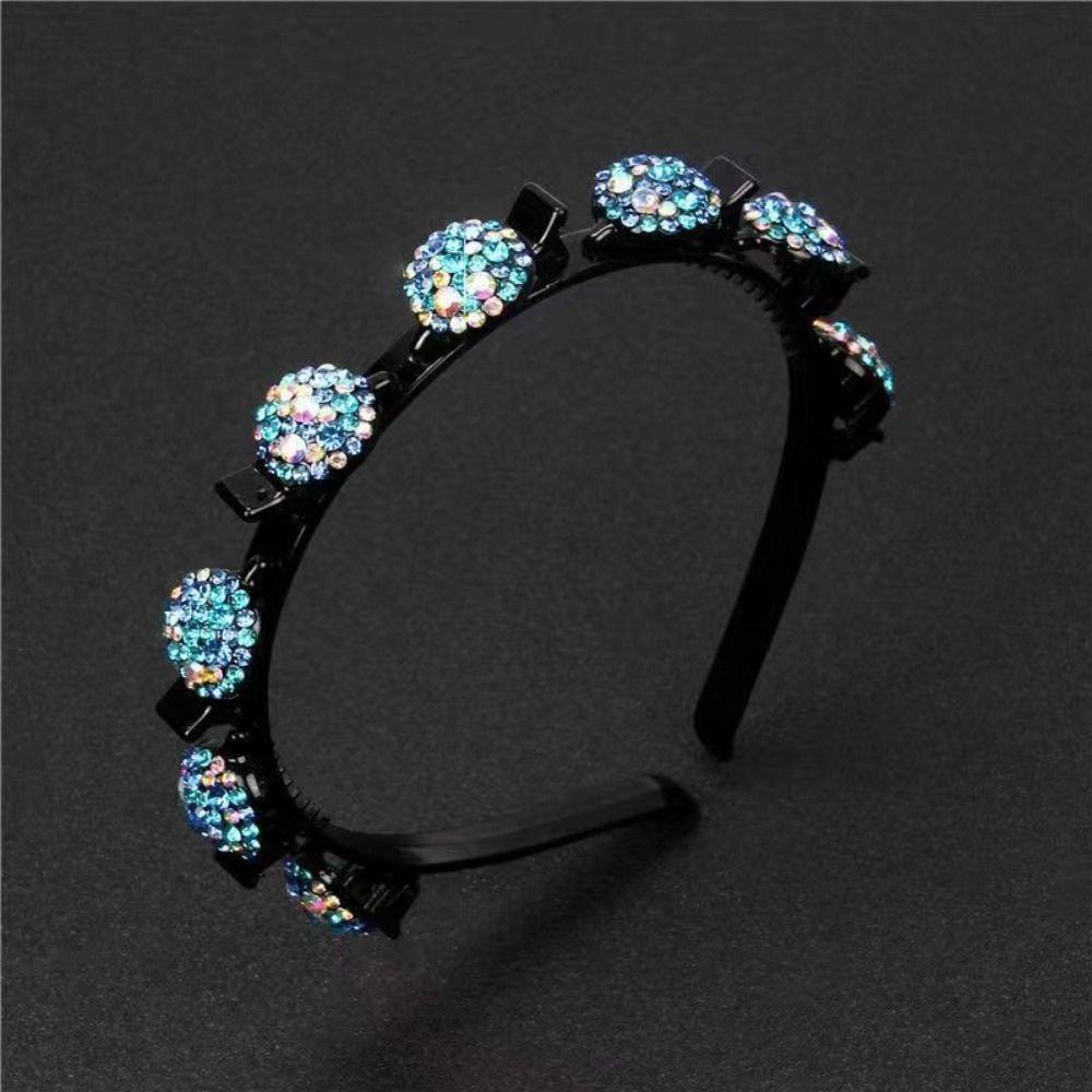 Antislip Hair Bands with Clips Elegant Shiny Hair Hoop Rhinestone Bangs Fixed Headband  Banquet