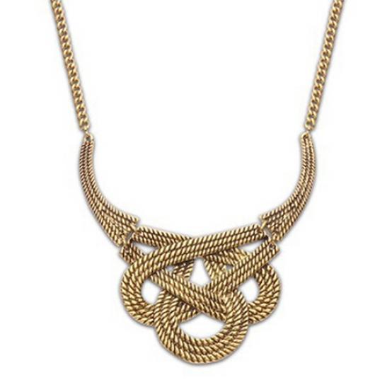 Women's Vintage Ethnic Hollow Knot Drop Pendant Statement Necklace Jewelry