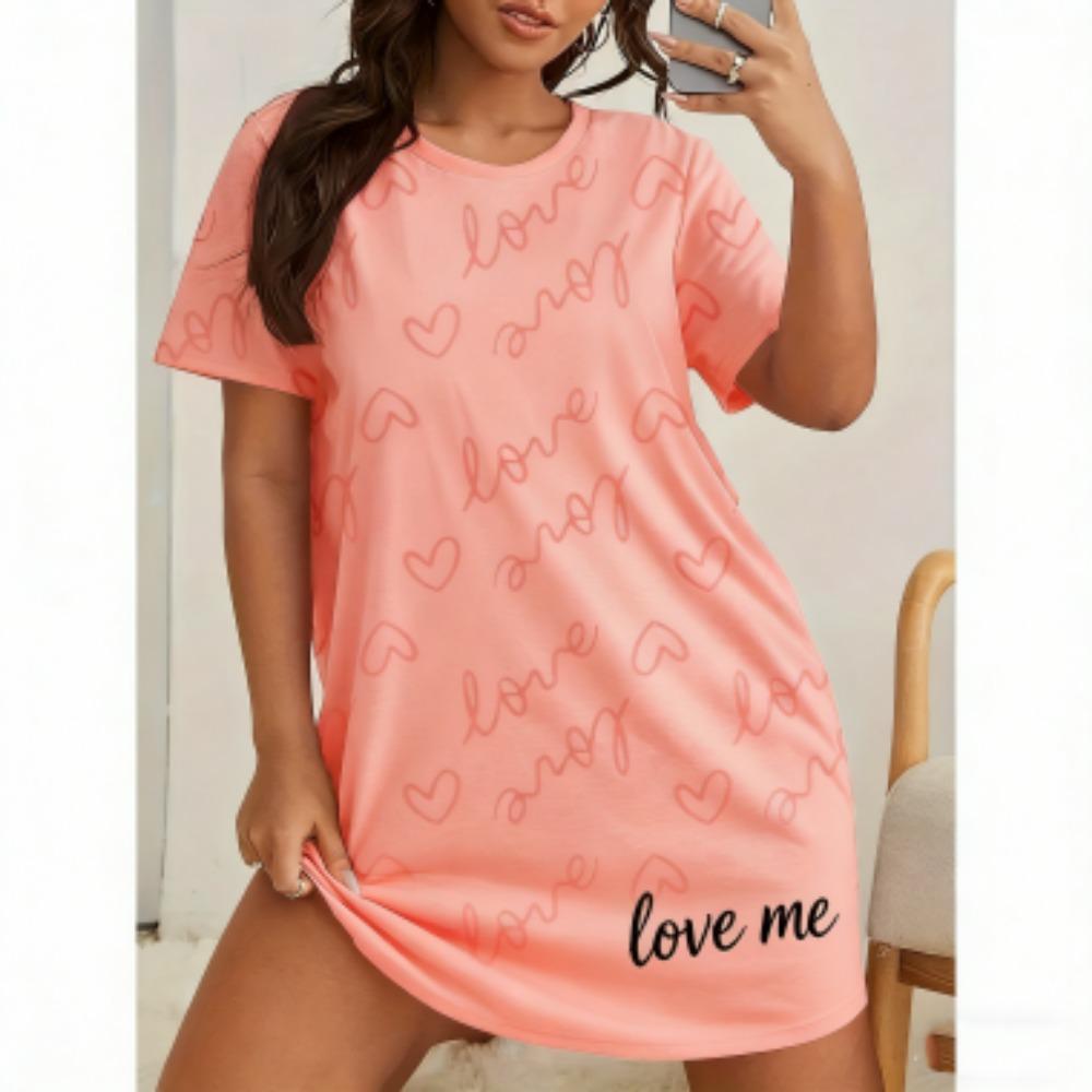 Love Me Print For Women Short Sleeve Sleepwear Dresses Loose Casual Fit Tee Nightwear Home Clothes Nightie Loungewear Dresses