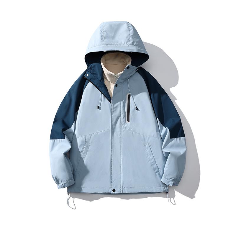 Unisex Trendy Three-in-One Waterproof Jacket for Autumn/Winter Outdoor Activities, Color-Blocked Design for Couples