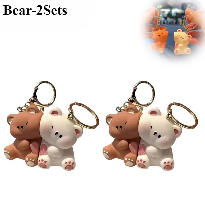 1-4Sets Cute Cartoon Bear Couple Magnetic Keychain Small Pendant Doll Small Gift Toy Resin Creative Keyring School Bag Pendant