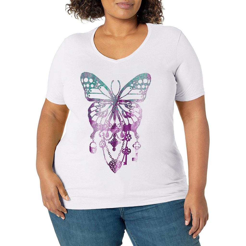 Women's Summer Casual V-Neck Printed Short Sleeve Loose T-Shirt Plus-Size Tank