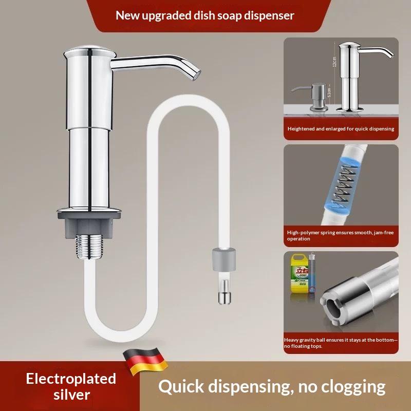 Distributeur d'assiettes pour plan de travail de cuisine avec tube d'extension Pompe à savon liquide à pression manuelle Distributeur de savon en plastique pour accessoires d'évier