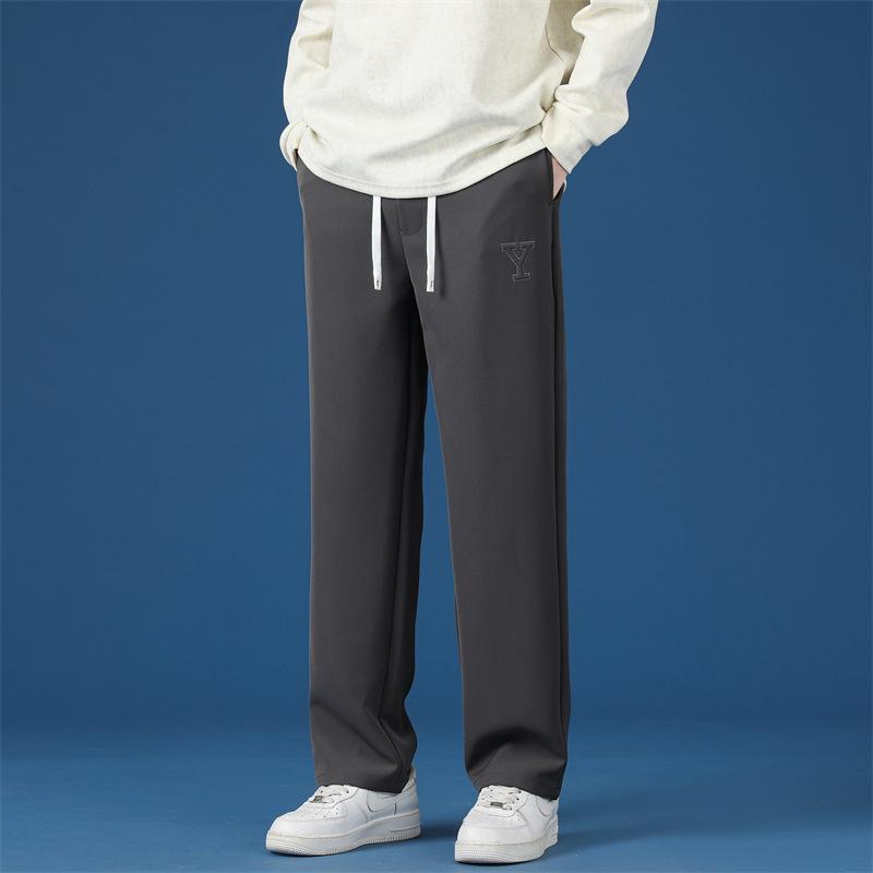Pants Men's Spring and Autumn New Men's Casual Pants Loose Straight Pants Long Pants Wide Leg Sports Blue Drawstring Men's Pants