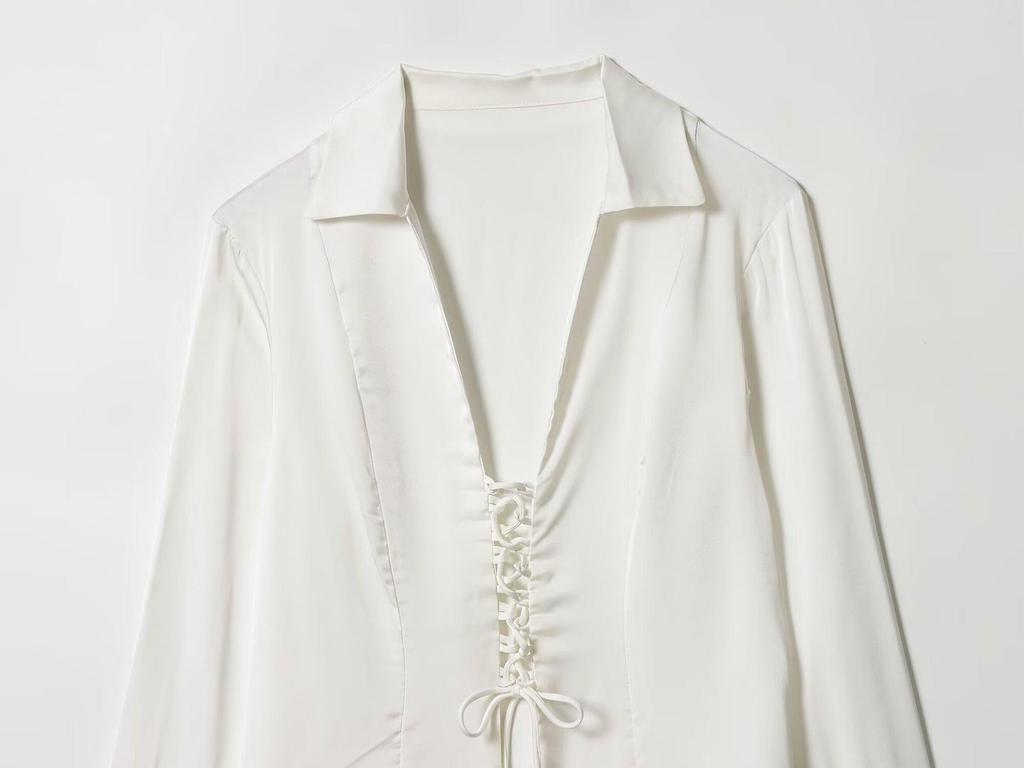 Autumn Women's Slimming Satin Tie-Up Flare Shirt