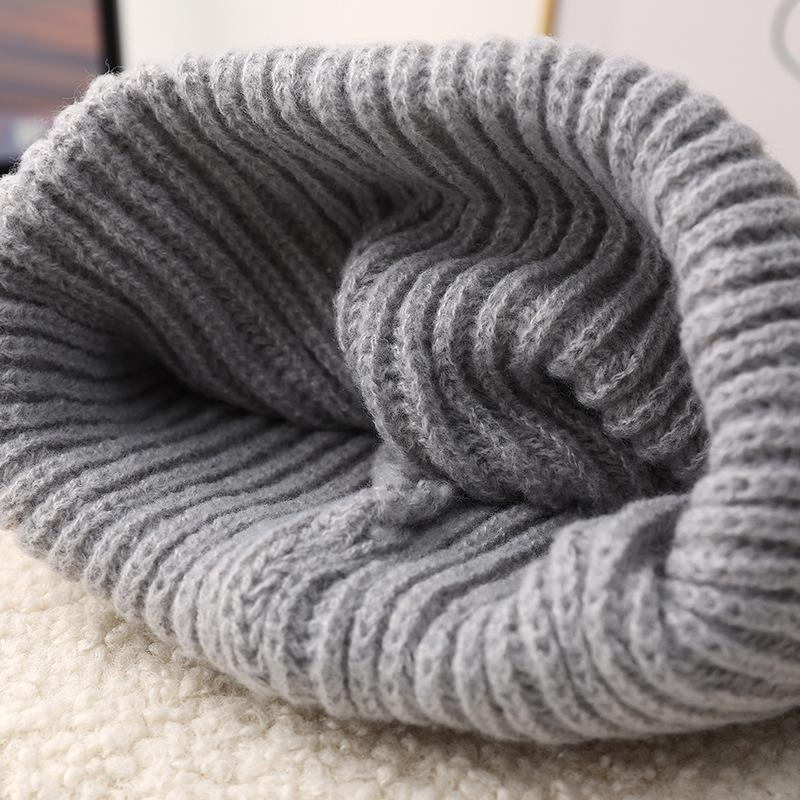 Big Head Circumference Coarse Yarn Hat for Women Autumn and Winter Loose Warm Pile Cold Hat Knitted Ear Protection Hat