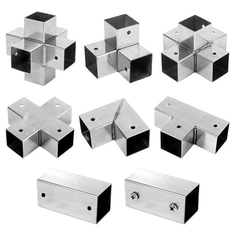Złącza do kwadratowych rur ze stali nierdzewnej 25x25mm: Trójnik 90°, Czterodrogowy, Złączki bez spawania