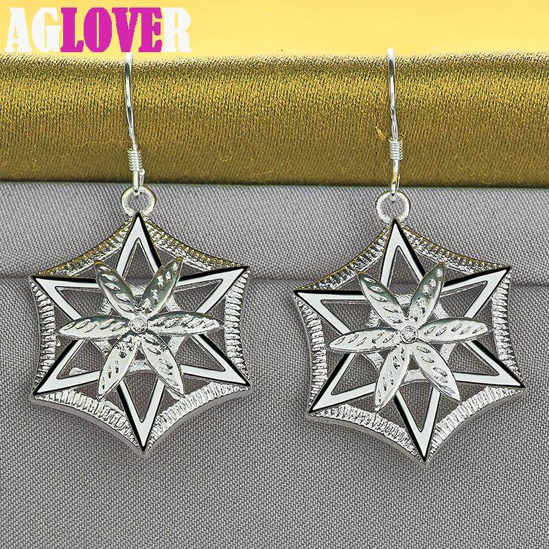 925 Sterling Silver Star Geometrisk Drop Earring smykker