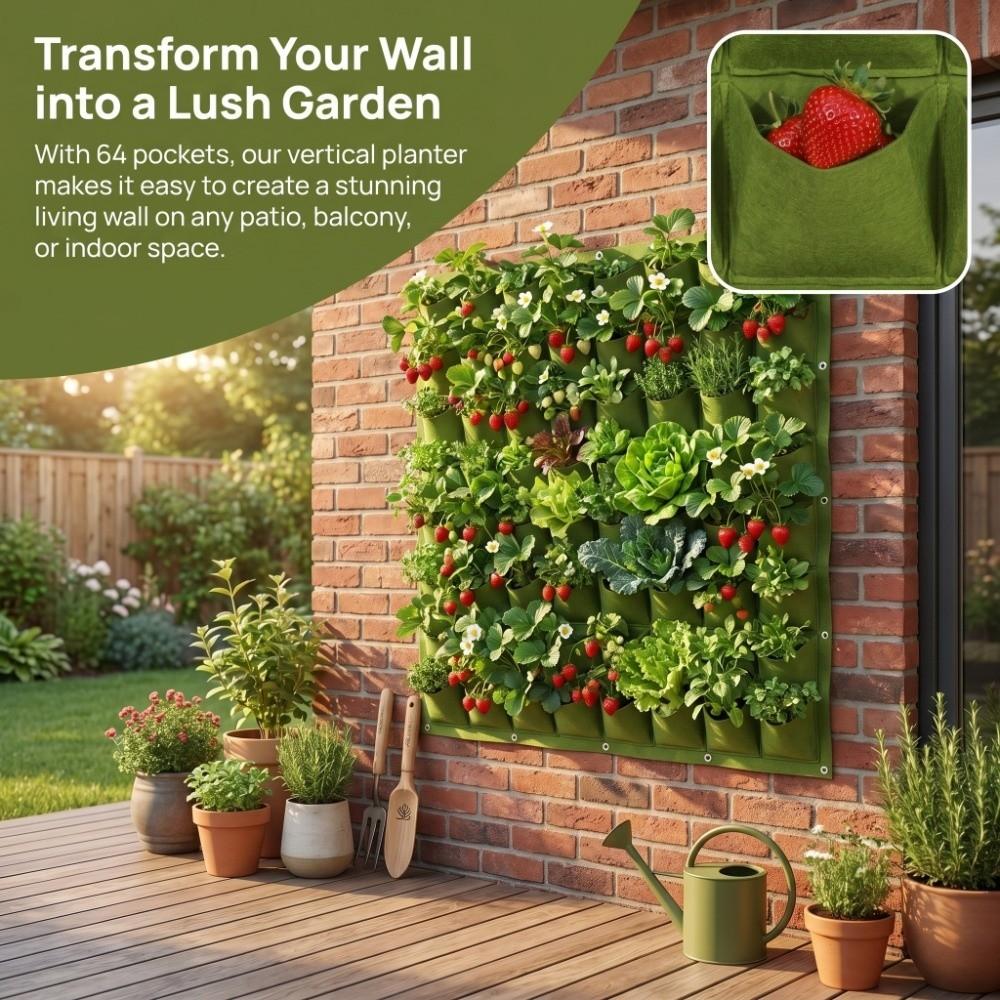 64 Pockets Plant Bag 100*100cm Grow Bag Durable Wall Plant Bags  Flower and Vegetable Planting