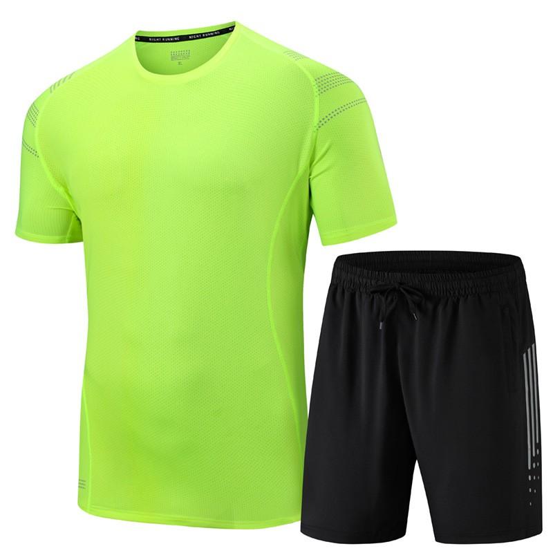 Men Women Breathable Ice Silk Short Sleeve Two Piece Set Casual Sportswear Lightweight Quick Dry