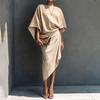Elegant Slim Fit Solid Color Pleated Maxi Dress Women 2026 Office Casual Party