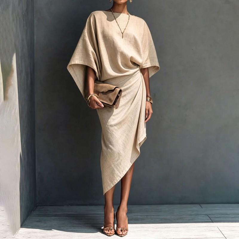 Elegant Slim Fit Solid Color Pleated Maxi Dress Women 2026 Office Casual Party