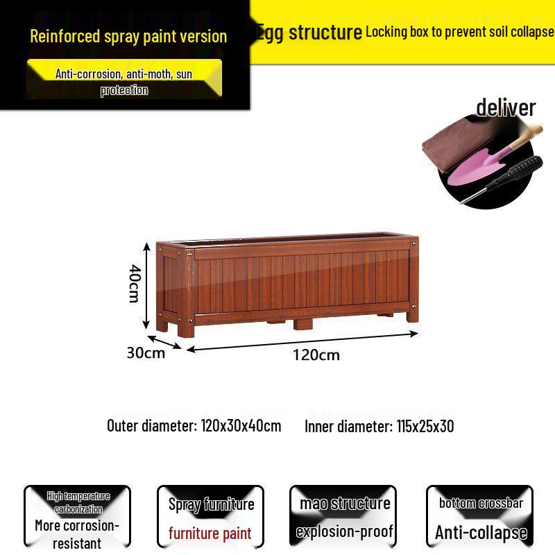Carbonized Wood Flower Trough: Outdoor Anti-Corrosion Garden Planter Box for Balconies and Roads