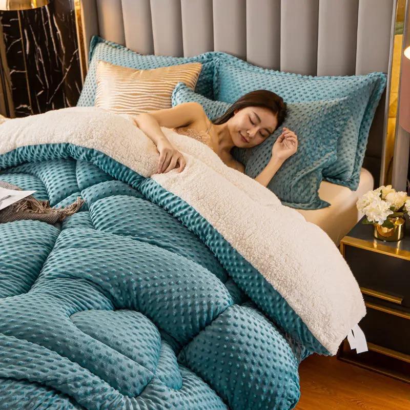 Double Quilt Very Warm Winter Duvet Lamb Cashmere And Soy Fleece Warm Wool Quilt Thicken Blanket Comforters Core for Double Bed
