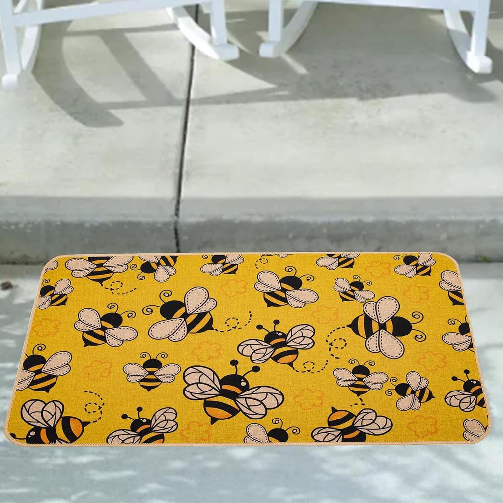 Funny Bee Flowers Carpet Cartoon Animal Area Rug Living Room Girls Bedroom Bedside Dorm Soft Floor Mat Home Entrance Door Mat