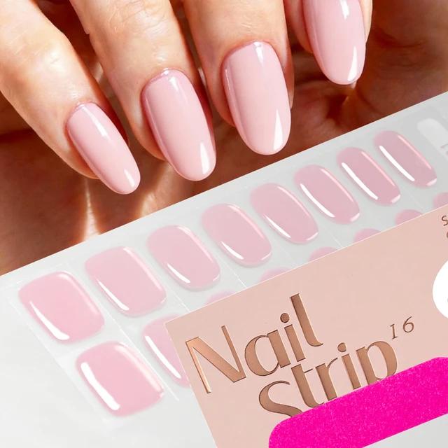 16Tips Semi-Cured Gel Nail Sticker Pure Color UV/LED Lamp Gel Nail Polish Wraps Long-Lasting Nail Strips Patch Nail Decoration