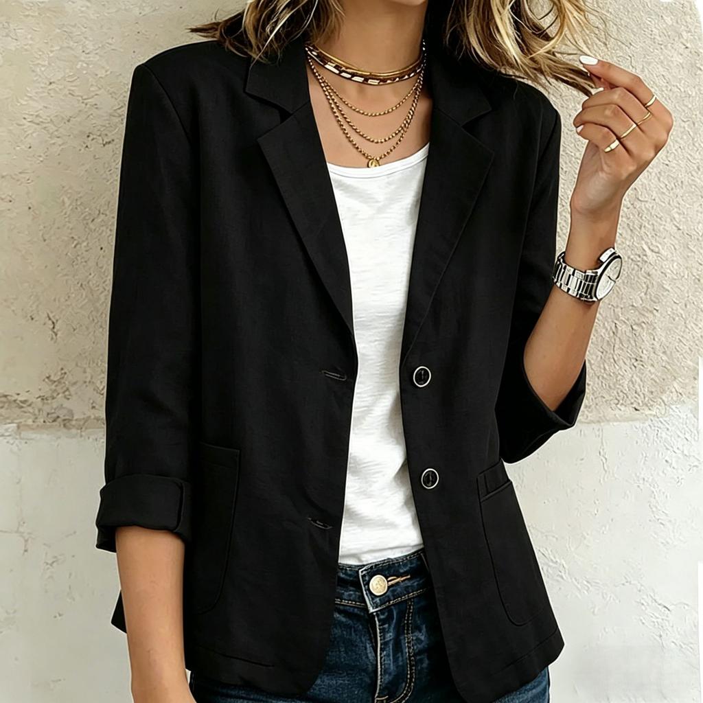 Women's Casual Loose Fit Long Sleeve Blazer Jacket Lightweight Button Front Pockets Office Workwear Outerwear
