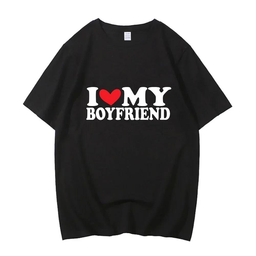 

Neck Sleeve Summer Womens Clothing I Love My Boyfriend I Love My Girlfriend Print TShirt Women Casual Crew Aesthetic Clothes 4XL