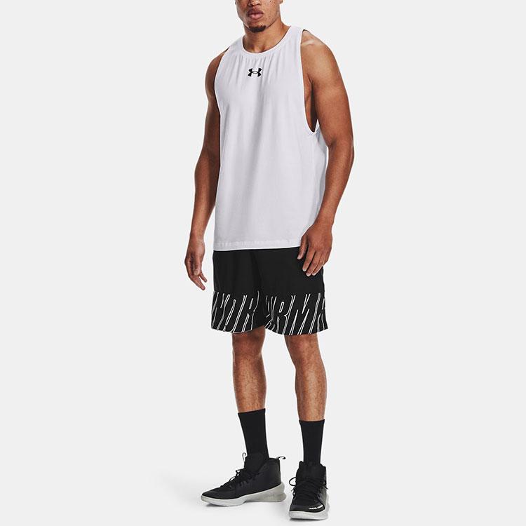 Under Armour Baseline Cotton Breathable Letter Print Sports Tank Top Men Tops White 1361901-100