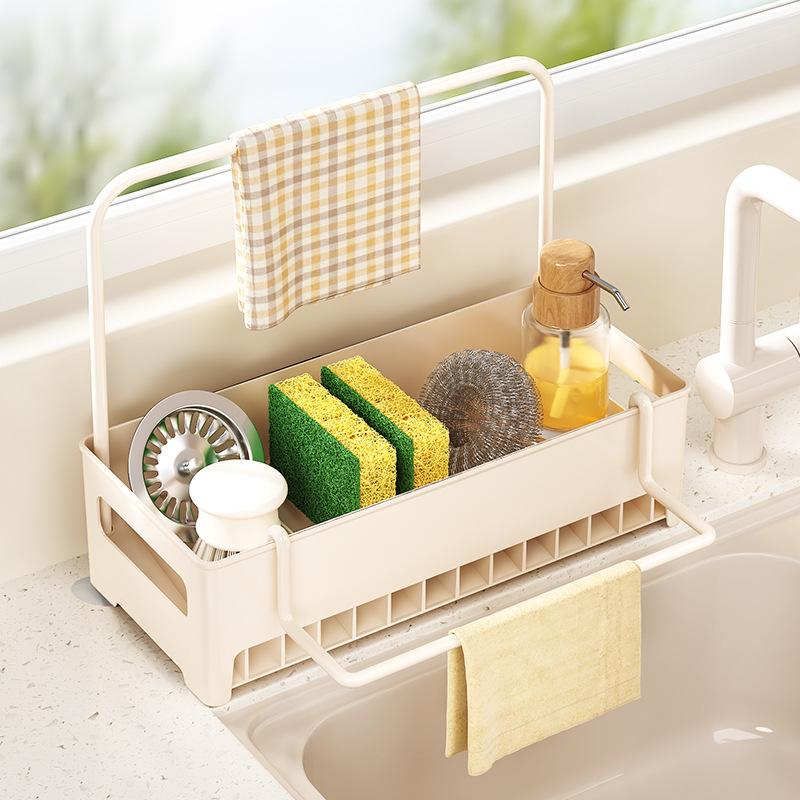 

Органайзер для кухонной раковины и держатель для губки для мытья посуды со съемным поддоном - Многофункциональная сушилка для хранения кухонных полотенец
