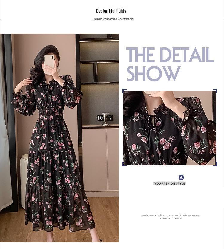 Korean Style Floral Ruffled Dress - Sweet Vacation, Waist-Cinching, Long Frilly Edge Design