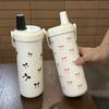 Kawaii Bow Thermos Bottle With Straw Handle Cute Stainless Steel Thermal Cup For Tea Coffee 750ml Large Portable Water Bottle