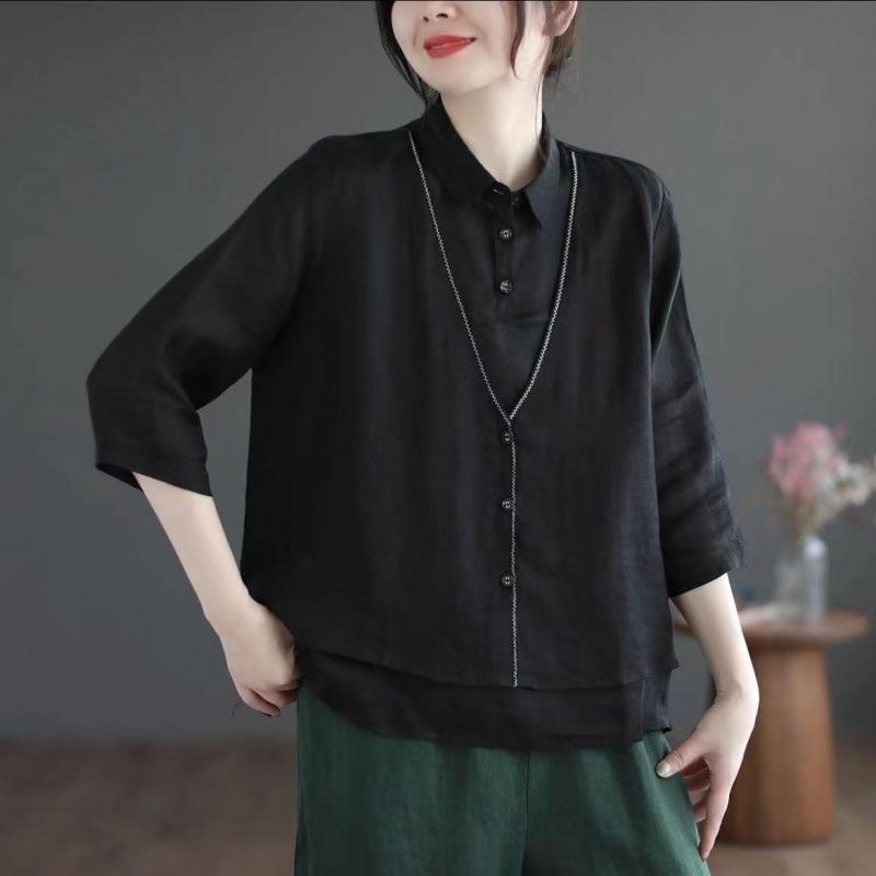 Summer Literature Loose Solid Color Shirts