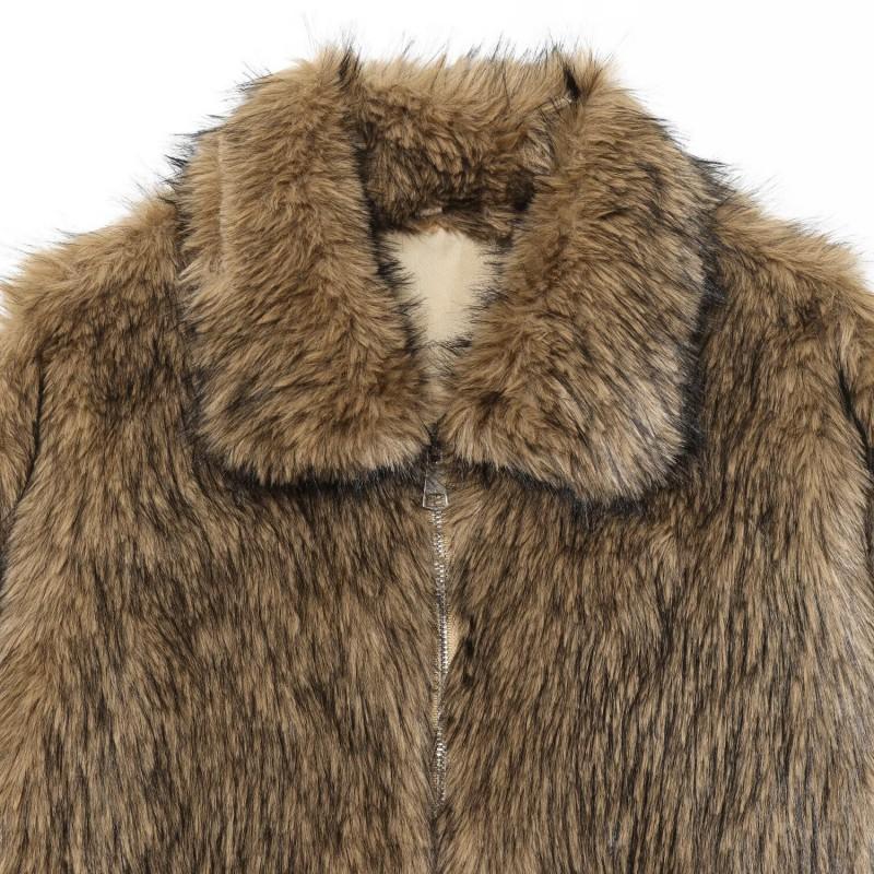 Womens Faux Fur Short Coat Winter Turn-Down Collar Zip Up Casual Outerwear