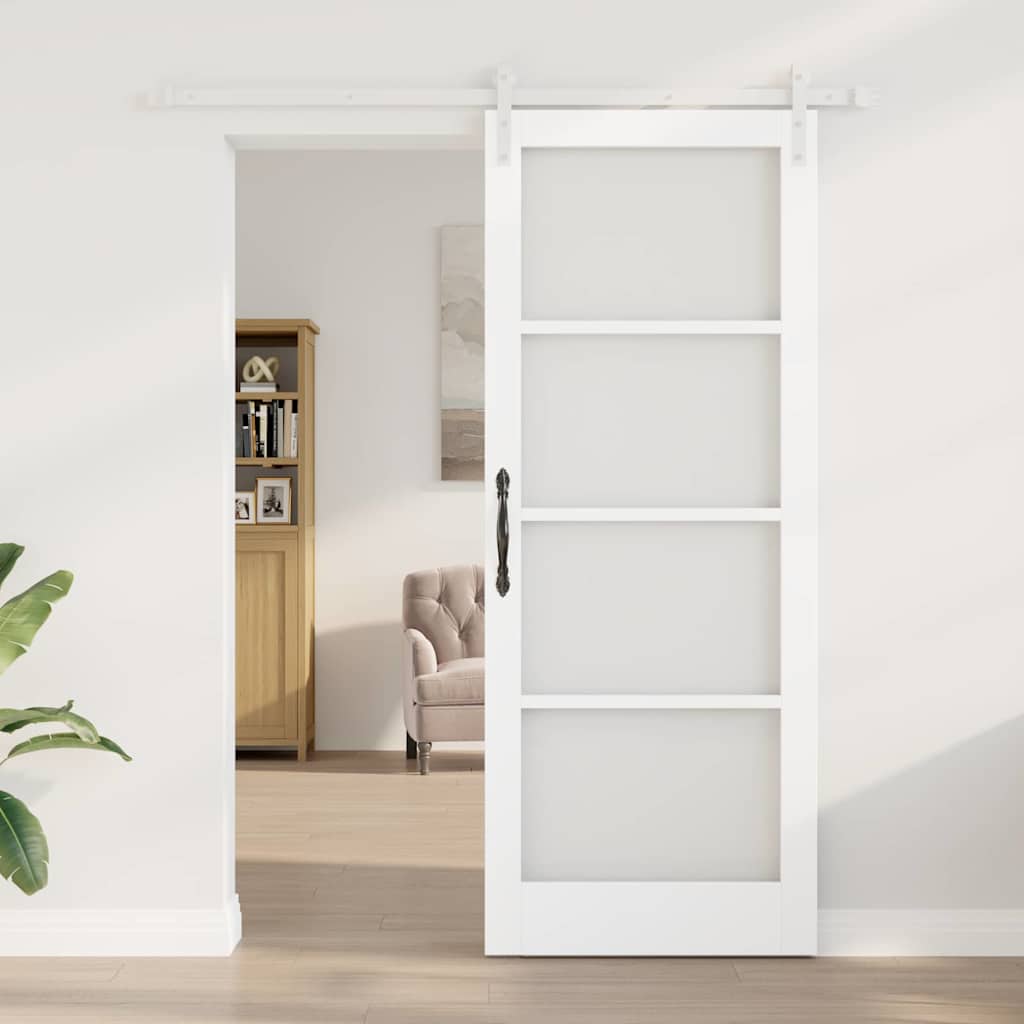 ORKDAL Sliding Door White 83 X 211 Cm Solid Pine Wood and Glass