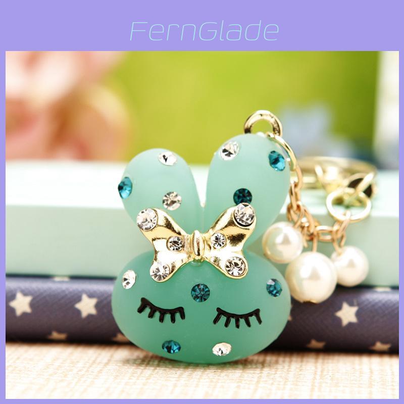 Cute Rhinestone Rabbit Keychain Colorful Metal Key Ring Perfect Gift For Friends