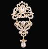 DIEZI Luxury Gold Silver Color Crystal Flower Bridal Brooches for Wedding Women Party Rhinestone Bouquet Water Drop Brooch Pins